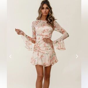 ADALIA LONG SLEEVE FLARED CUFF DRESS FLOWER PRINT NUDE -size S